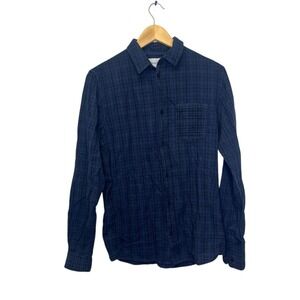 Norse Projects Anton Check Button Up Shirt Medium Cotton Linen Long Sleeve Blue